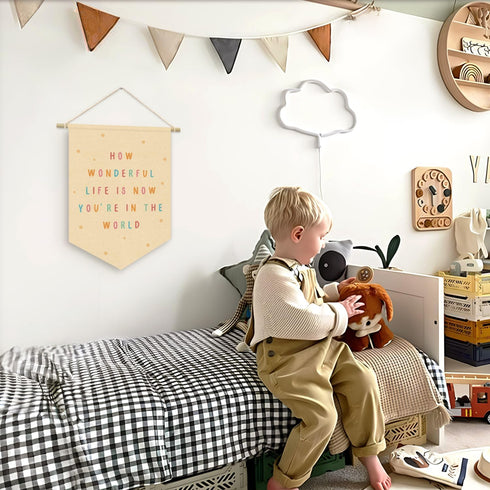 15x11in Nursery Decor, How Wonderful Life Is Now You're in the World Wall Hanging Sign Flag, Positive Affirmations