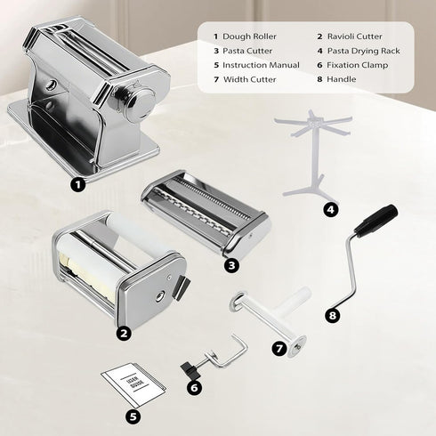 MZTOGR 9 Settings, 2 1 Pasta Maker Machine with Adjustable Thickness in Noodle Maker Includes Pasta Cutter, Ravioli