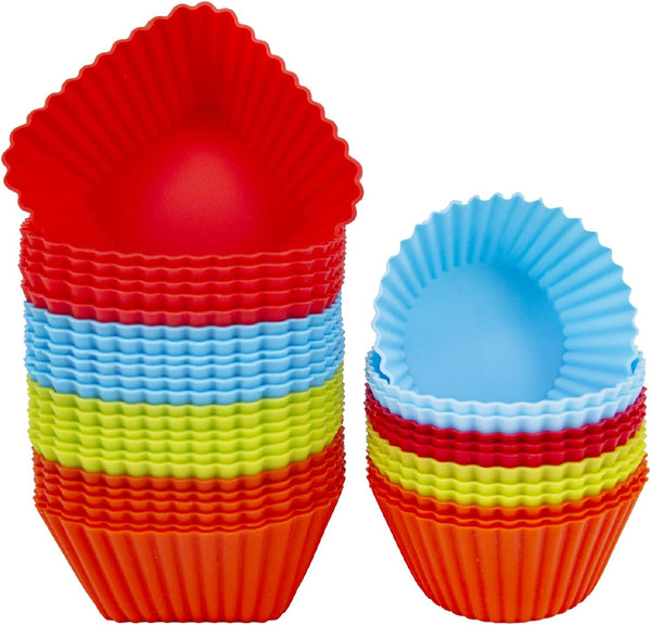 Reusable Silicone Baking Cups, 24 Pack Muffin Liners, Thicken Non-stick Molds, 4 Colors, BPA-Free