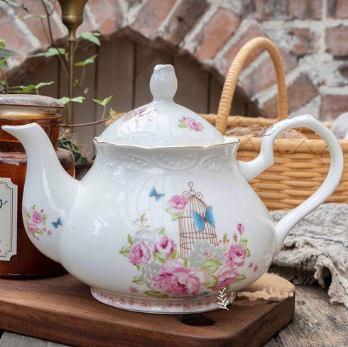 Eplze 2 sets YBK Tech Strengthen Porcelain Coffee Pot Ceramic Teapot- Pink Rose (Teapot+ of cup and saucer)