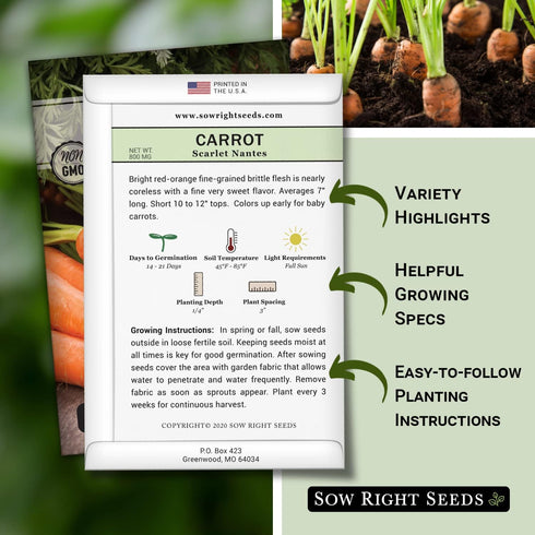 Packet (1) Sow Right Seeds - Scarlet Nantes Carrot Seed for Planting - Non-GMO Heirloom with Instructions to Plant a