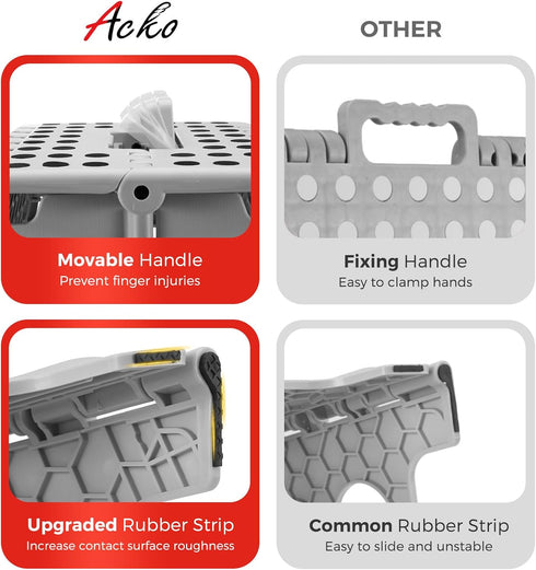 ACKO Folding Step Stool, 17.5 Inch, 400 lbs Capacity, Collapsible Stool for Kitchen, Grey