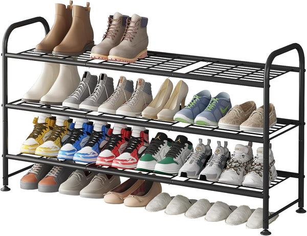 LINZINAR Shoe Rack 3 Tier Long Metal Shoe Organizer for Closet Entryway