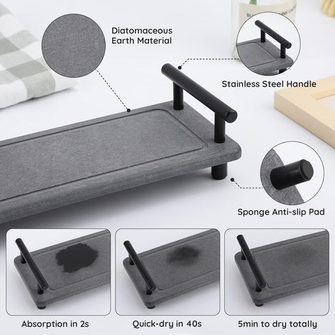 Segbeauty Instant Dry Sink Caddy - Diatomaceous Earth Fast Drying Stone Vanity Tray for Kitchen Countertop