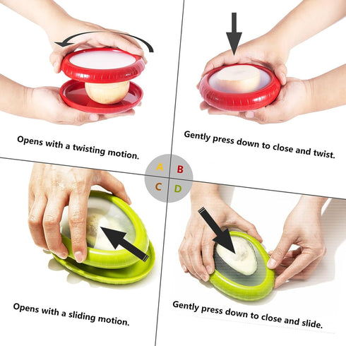 Set 4 SOOPLEU Avocado Saver and Tomato Holder - of Reusable Storage Containers for Fridge - Ideal for Garlic, Onions