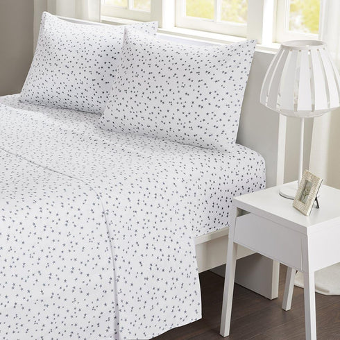 Mi Zone Printed Queen Sheets, Casual Microfiber Bed Sheets, Cool Navy 4-Piece Set with Flat, Fitted Sheet & 2