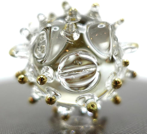 Puffer Miniature Hand Blown Glass Art Figurines, Sea Animals Collectible Gift Home Décor, Clear Gold