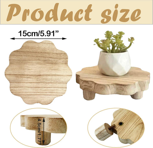 DEMULANS 3 Pack 5.9 Inch) Small Scalloped Wood Risers for Display ,Wooden Stands with Removable Feet Farmhouse Rustic