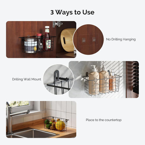 MaraFansie Hanging Kitchen Baskets Wire Storage Basket Adhesive and Screws Basket Over the Cabinet Door Organizer with Adhesive Strips and Screws Accessories, 2 Installations, 2 Pack by MaraFansie