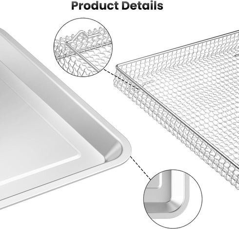 Stainless Steel Baking Tray Pan and Air Fryer Basket Compatible with Cuisinart Airfryer TOA-060, TOA-065, TOA-070
