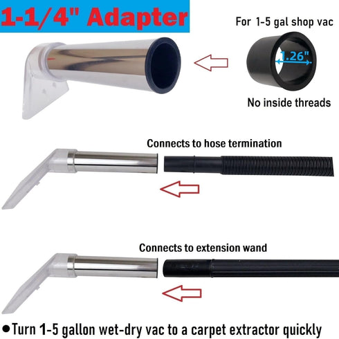 Universal Compatible Shop Vacs Extractor Attachment with 2-1/2", 1-7/8", and 1-1/4" Adapters for Cleaning