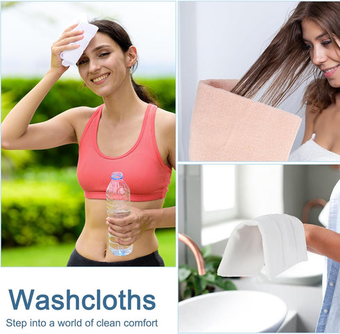 Mindsoft 21 Pack 14" 14" Set 100% Washcloths for Face x Absorbent and Soft Hand Towels Bulk Cotton Ring Spun Hand