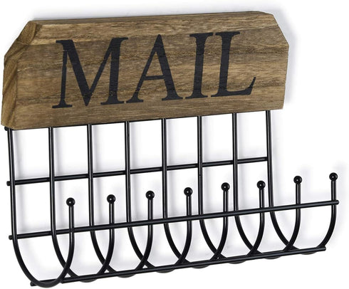 SRIWATANA Rustic Mail Holder Organizer, Key Holder Wall Mount Mail Sorter for Hallway Foyer Home Decoration - Black