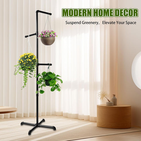Hanging Plant Stand, Plant Hanger Indoor, Corner Hanging Plant Stand, Black Metal Holder for Bedroom, Living Room