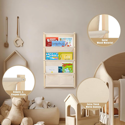 4-Tier 4 YEXEXINM Wood Wall Mounted Kids Bookshelf, Wall Mounted Montessori Kids Bookshelf, Tier Book Display,Floating