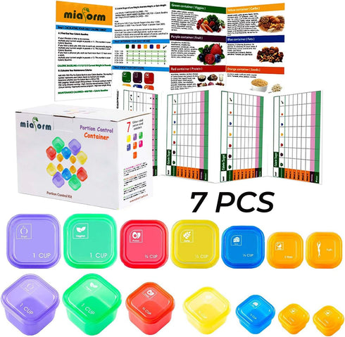 21 Day Portion Control Container Kit for Weight Loss, 21 Day Tally Chart with e-Book, 7 Labeled Pcs