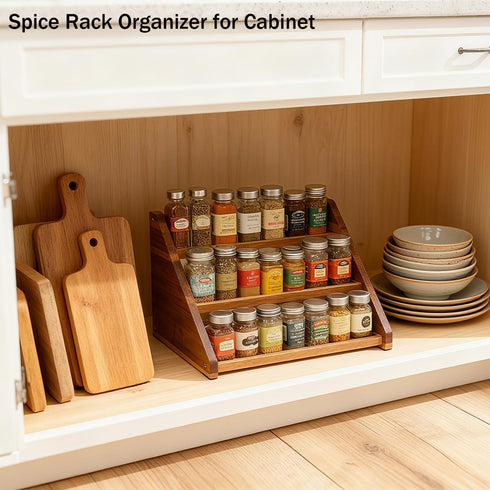 Arflo Countertop 3 21 Acacia Wooden Spice Rack for - Tiered Spice Rack Organizer for Cabinet - Kitchen Spices