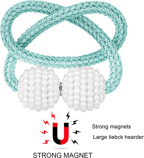PINOWU Magnetic Curtain Tiebacks Clips - Window Tie Backs Holders for Home Office, Classic Design (1 Pair, Aqua)