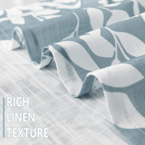 Treatmentex Blue Kitchen Tier Curtains, 24" Short White Leaf Print Café Curtains, 2 Panels