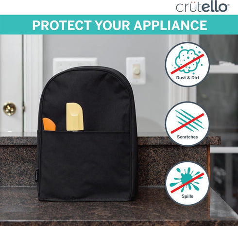 Crutello Food Processor Cover with Storage Pockets for Large Custom 11-14 Cup Processor, Black Cover