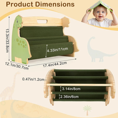 SheSeek 4 Toddler Bookshelf Double-Sided with Tier Deep Sleeves Kids Wooden Montessori Book Rack for Baby Nursery Room