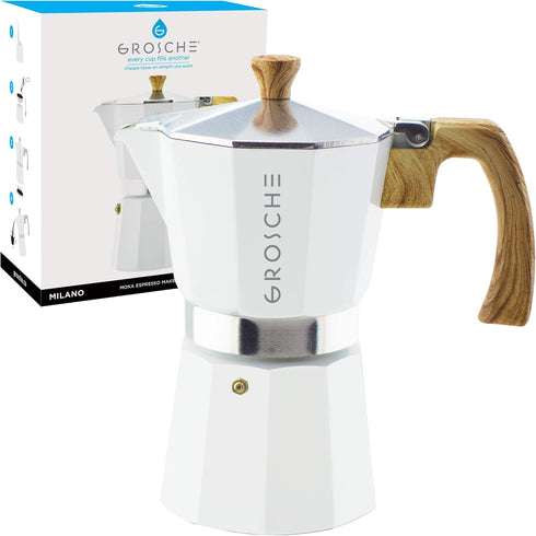 GROSCHE White Milano 6 Cup Stovetop Espresso Maker