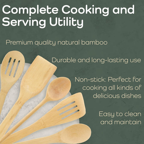 Bamboo Serving/Cooking Utensils, B16 Cooking Spoon with Teeth, 5 Pieces
