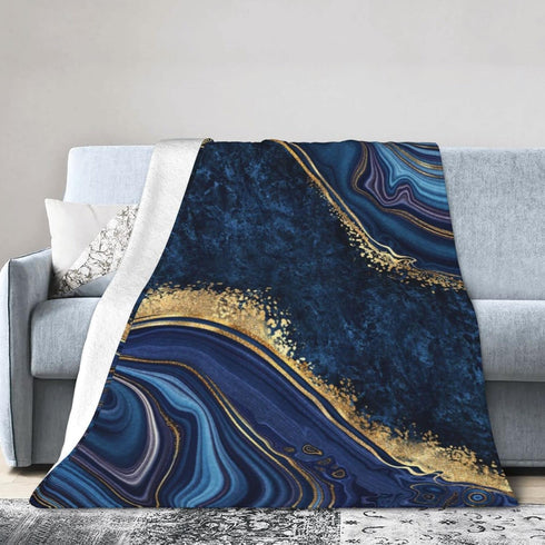 Perinsto 50"X40" Blue Painted Marble Throw Blanket Ultra Soft Warm All Season Marbling Painting Decorative Fleece