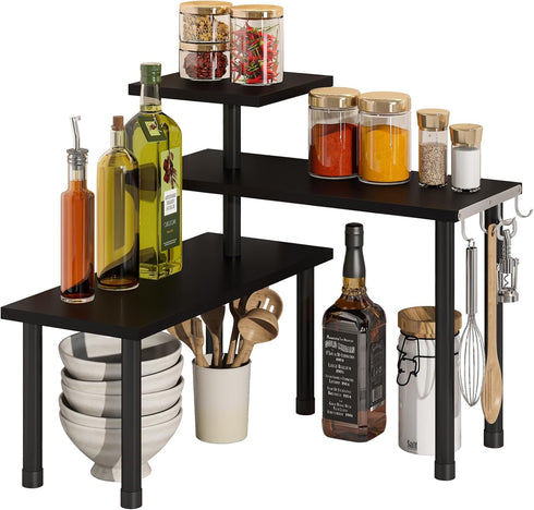BMOSU Kitchen Corner Shelf Countertop Organizer with Hooks Adjustable Spice Rack Corner