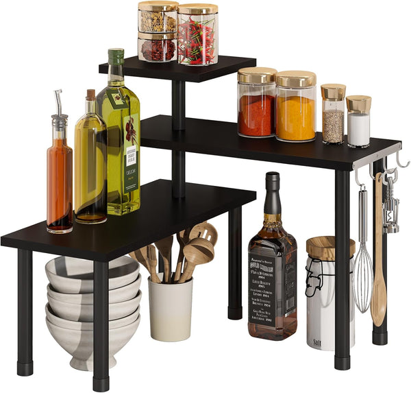 BMOSU Kitchen Corner Shelf Countertop Organizer with Hooks Adjustable Spice Rack Corner