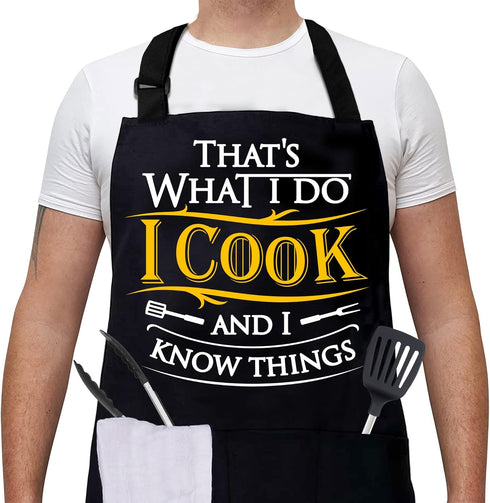 Grilling Aprons for Men, Canvas Cross Back Adjustable Chef Aprons with Large Pockets, Funny Gifts