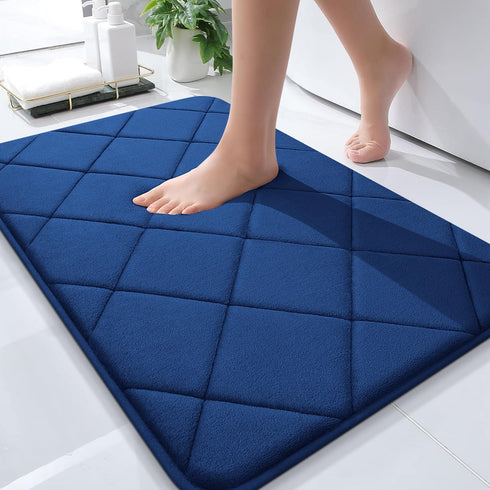 OLANLY Memory Foam Bath Mat 30x20, Ultra Soft Absorbent Bathroom Rug, Machine Washable, Navy