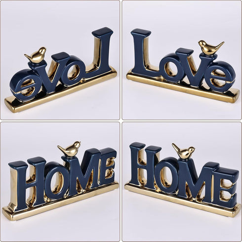 Love Sign Decor,Blue and Gold Room Decor Aesthetic, Knick Knack Shelf,Gold Bird Decor, Boho Bookshelf ,Abstract Gold