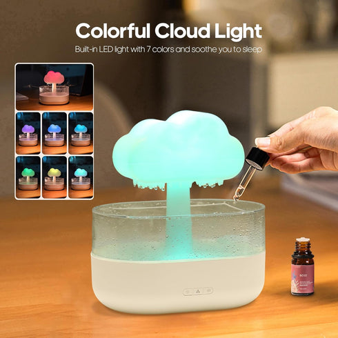 7 Rain Cloud Humidifier Water Drip, Mushroom Rain Lamp Waterfall, Aromatherapy Essential Oil Rain Diffuser, Raining