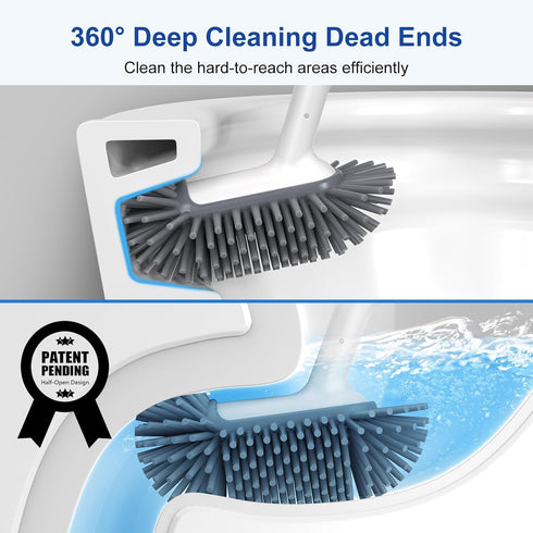 HAMITOR Toilet Bowl Brush Holder Set: 2Pack Deep Cleaning Silicone Toilet Scrubber Under Rim with Curved Bristle for Bathroom Dead Corner Clean - Modern Rv Decorative Accessories by HAMITOR