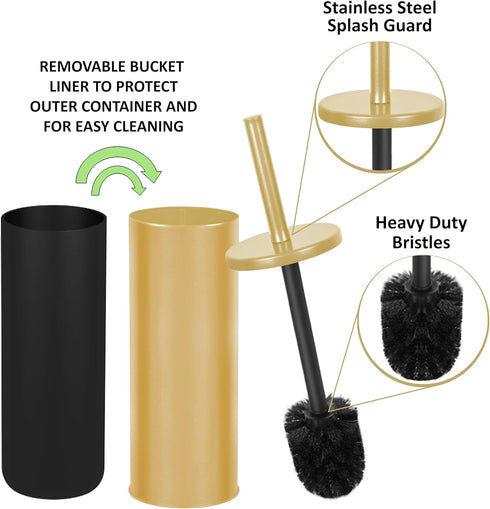 Deep & Sturdy Toilet Bowl Brush with Holder - Durable Scrubbing Bathroom Cleaner - Household Supplies, Gold