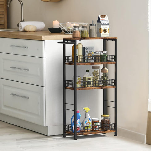 Slim Rolling Storage Cart, 4 Tier Kitchen Utility Cart with Wheels, Narrow Bathroom Shelving Unit, Brown