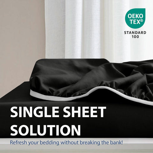 Cathay Home Luxury Wrinkle and Fade Resistant Microfiber Fitted Sheet, 14-inch Standard Pocket, Black, Full
