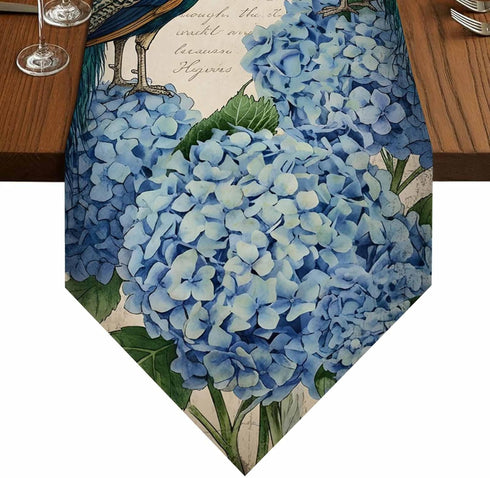 LooPoP Farmhouse Vintage Peacock Table Runner-Cotton Linen-Long 90 Inches Dresser Scarves, Farmhouse Table
