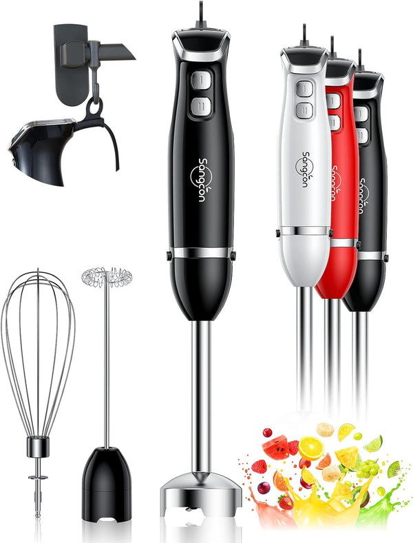 Sangcon Immersion Blender Handheld, 3-in-1 Electric Blender, 400W Stick Blender with Whisk, Milk Frother Attachments,