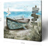 Bathroom Wall Art Coastal Décor, Nautical Boat on Beach Canvas Picture, Ocean Seagull Seascape Artwork for Living Room