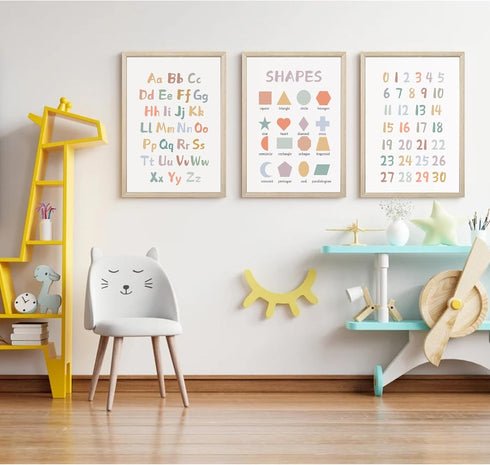 Pennclys 12x16 Inch Set 3 Kids Playroom Wall Art Decor Nursery ABC Alphabet Poster Play Room Canvas Wall Decor Toddler