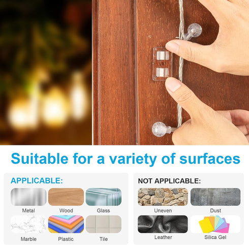 30 PCS Hooks for Outdoor String Lights, Heavy Duty Christmas Light Clips, Clear Adhesive Hooks for Hanging Rope Lights