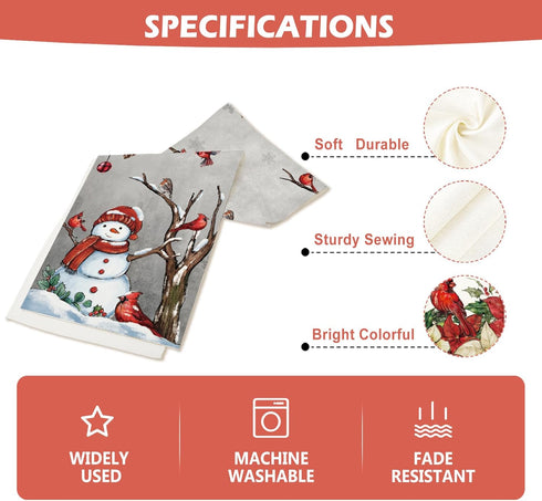 13x108 Inch Christmas Red Bird Branch Table Runner Snowman Cardinal Burlap Table Runners, Winter Xmas Seasonal Coffee