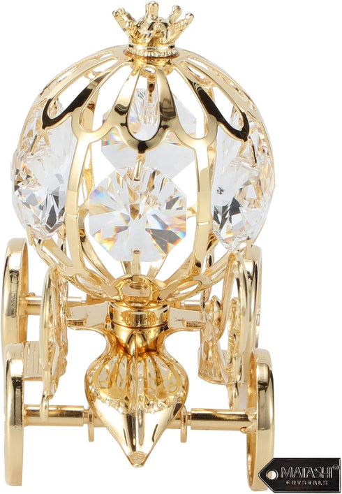 Matashi 24K Gold Plated Crystal Mini Cinderella Pumpkin Coach Ornament - Christmas Gift Home Decor Showpiece