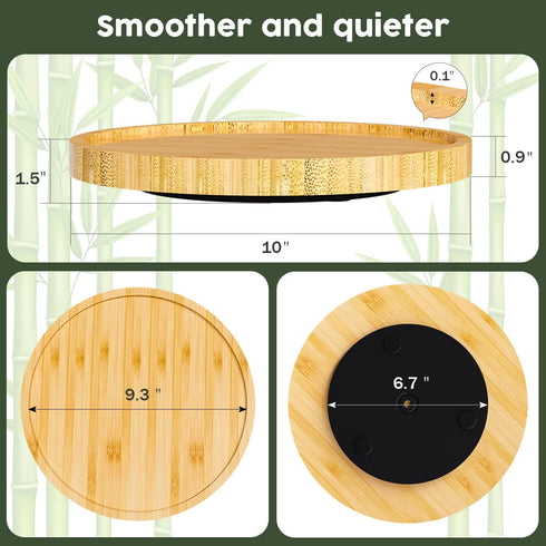 Lazy Susan Organizer, 10 Inch Non-Skid Bamboo Turntable for Spices and Kitchen Countertop Storage