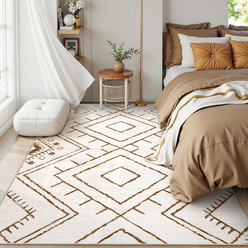 5x7 LIVEBOX Western Area Rug, Beige Washable Rugs for Living Room Bedroom, Non Slip Moroccan Tribal Rug Low Pile
