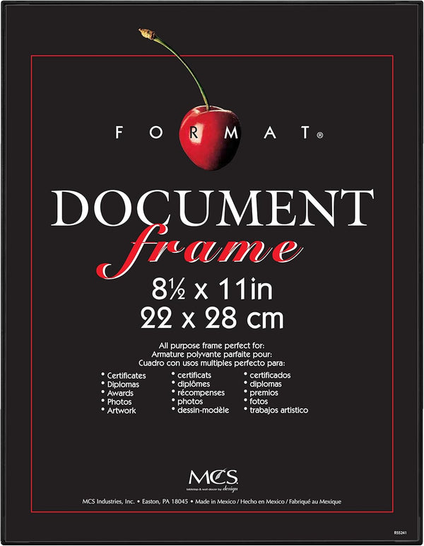 MCS 8.5x11 Diploma Frame, Black Picture Frame for Wall Hanging or Tabletop, 1-Pack