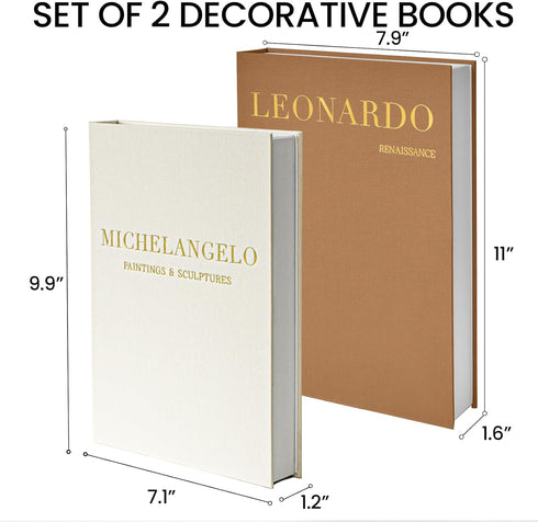 Jerriecori Set 2 Decorative Books for Home Decor - Renaissance Coffee Table Books - of Linen Fake Books Storage Box