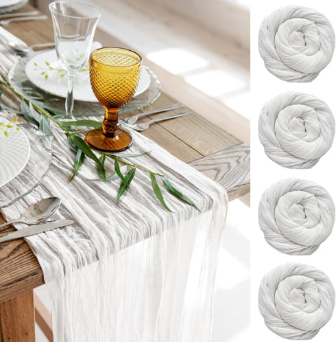 White Gauze Table Runner - Cotton Wedding Decorations Rustic Cheesecloth Fabric Bulk for Boho Party Décor